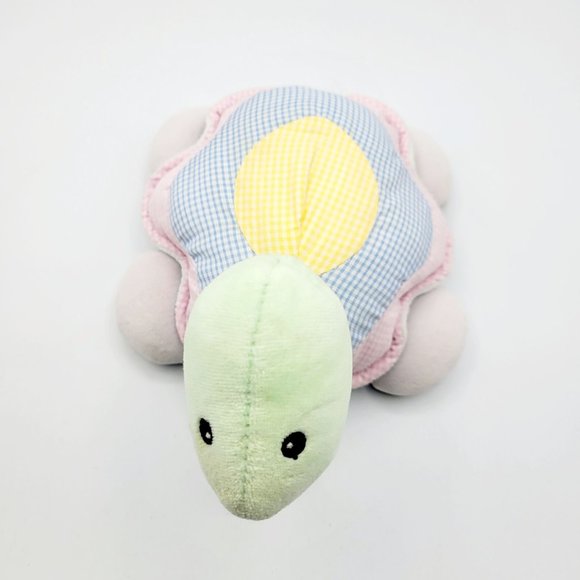 Vintage Baby Gund Pastel Gingham Plaid Turtle Stuffed Animal Plush Squeaks 8" - Picture 2 of 9